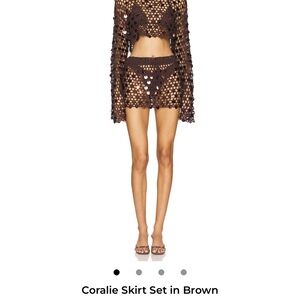 Superdown Brown Crochet Skirt Set